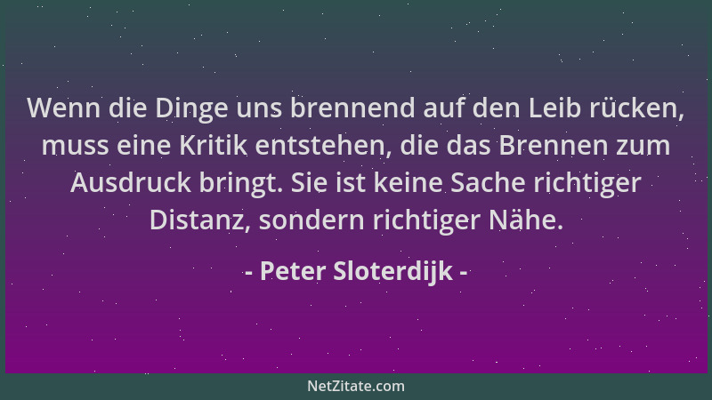 Peter Sloterdijk - Wenn die Dinge uns brennend auf den Leib rücken, muss eine Kritik entstehen, die das Brennen zum Ausdruc...
