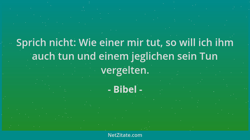 Bibel - Sprich nicht: Wie einer mir tut, so will ich ihm auch tun und einem jeglichen sein Tun vergelten....