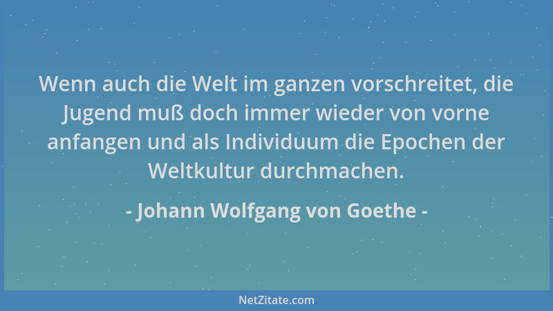 Johann Wolfgang von Goethe - Wenn auch die Welt im ganzen vorschreitet, die Jugend muß doch immer wieder von vorne anfangen...