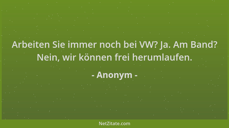 Anonym - Arbeiten Sie immer noch bei VW? Ja. Am Band? Nein, wir können frei herumlaufen....