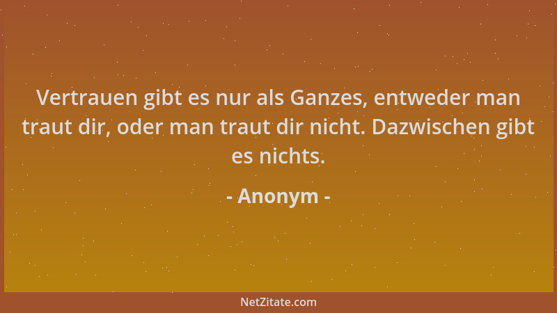 Anonym - Vertrauen gibt es nur als Ganzes, entweder man traut dir, oder man traut dir nicht. Dazwischen gibt es nichts....