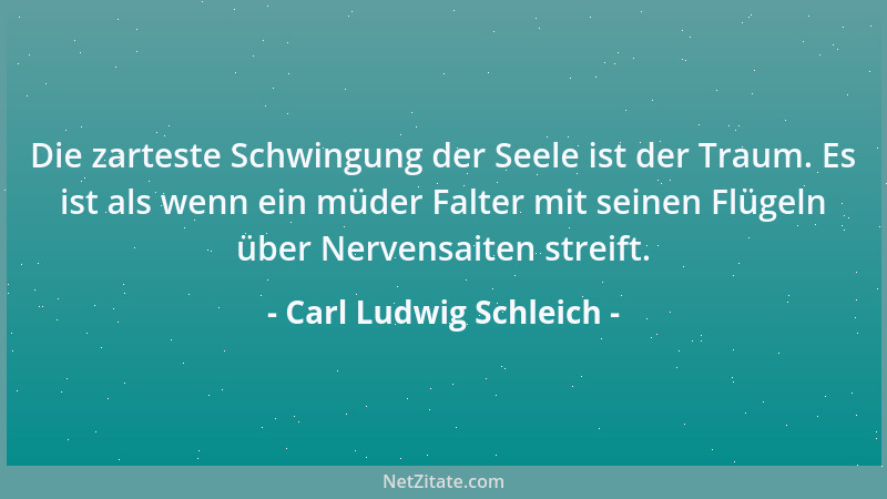 Carl Ludwig Schleich - Die zarteste Schwingung der Seele ist der Traum. Es ist als wenn ein müder Falter mit seinen Flügeln...