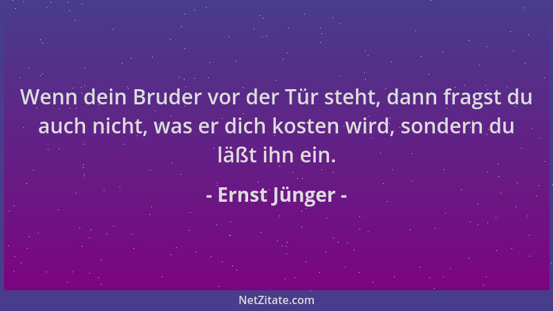 Ernst Jünger - Wenn dein Bruder vor der Tür steht, dann fragst du auch nicht, was er dich kosten wird, sondern du läßt ihn...