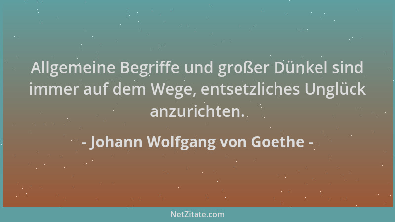 Johann Wolfgang von Goethe - Allgemeine Begriffe und großer Dünkel sind immer auf dem Wege, entsetzliches Unglück anzuricht...