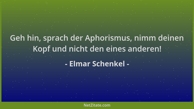Elmar Schenkel - Geh hin, sprach der Aphorismus, nimm deinen Kopf und nicht den eines anderen!...