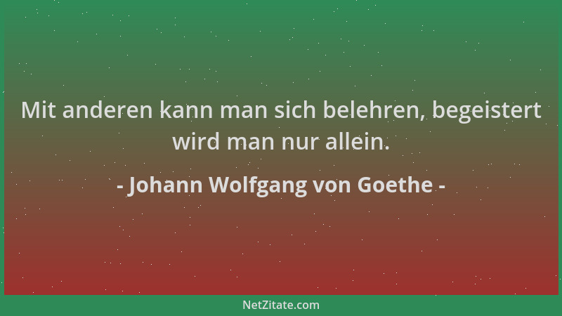 Johann Wolfgang von Goethe - Mit anderen kann man sich belehren, begeistert wird man nur allein....
