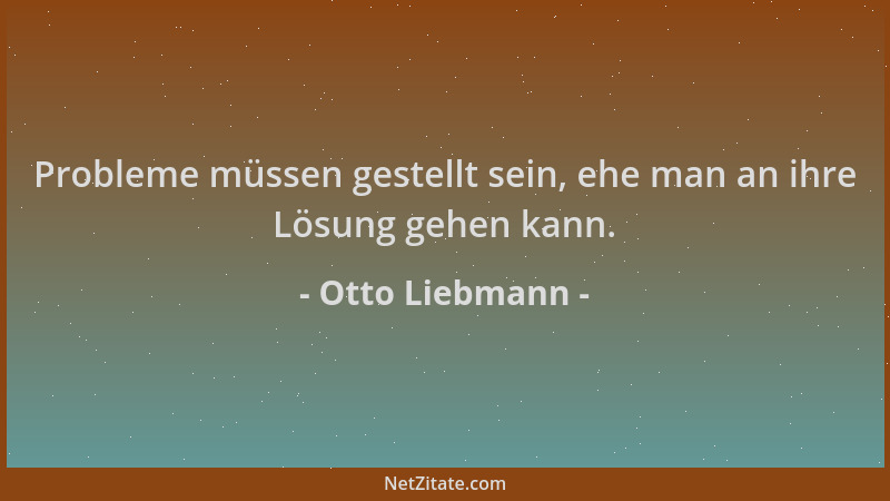 Otto Liebmann - Probleme müssen gestellt sein, ehe man an ihre Lösung gehen kann....