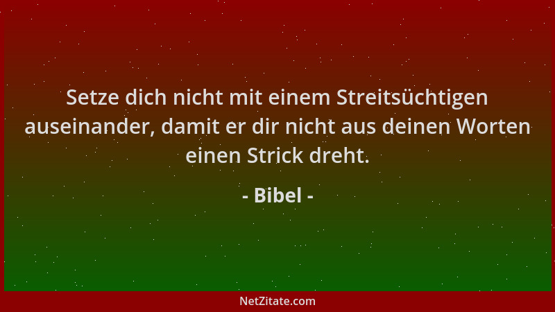 Bibel - Setze dich nicht mit einem Streitsüchtigen auseinander, damit er dir nicht aus deinen Worten einen Strick dreht....