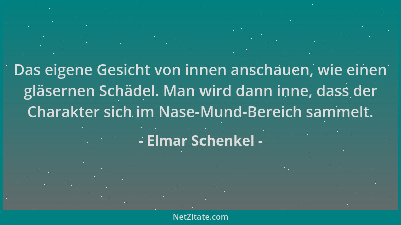 Elmar Schenkel - Das eigene Gesicht von innen anschauen, wie einen gläsernen Schädel. Man wird dann inne, dass der Charakte...