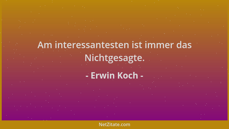 Erwin Koch - Am interessantesten ist immer das Nichtgesagte....