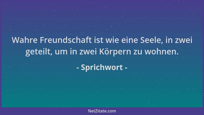 Sprichwort - Wahre Freundschaft ist wie eine Seele, in zwei geteilt, um in zwei Körpern zu wohnen....