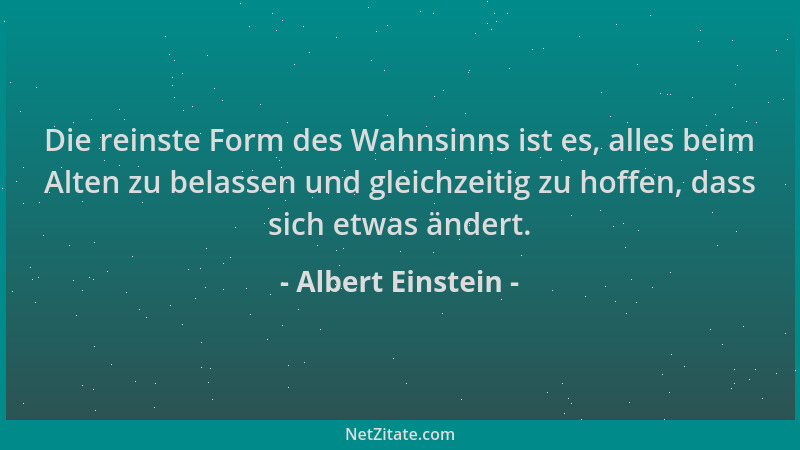 Albert Einstein - Die reinste Form des Wahnsinns ist es, alles beim Alten zu belassen und gleichzeitig zu hoffen, dass sich...