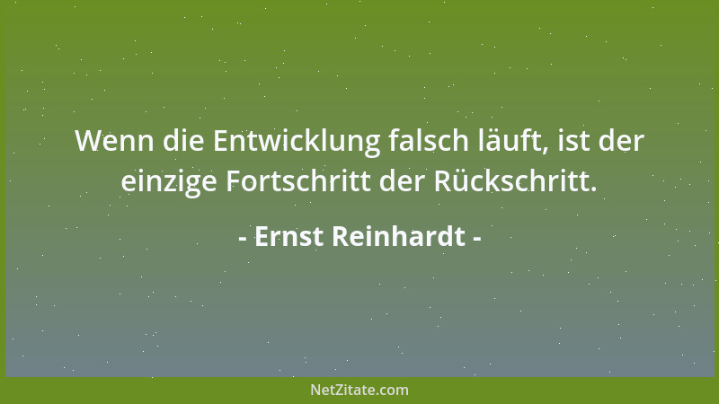 Ernst Reinhardt - Wenn die Entwicklung falsch läuft, ist der einzige Fortschritt der Rückschritt....