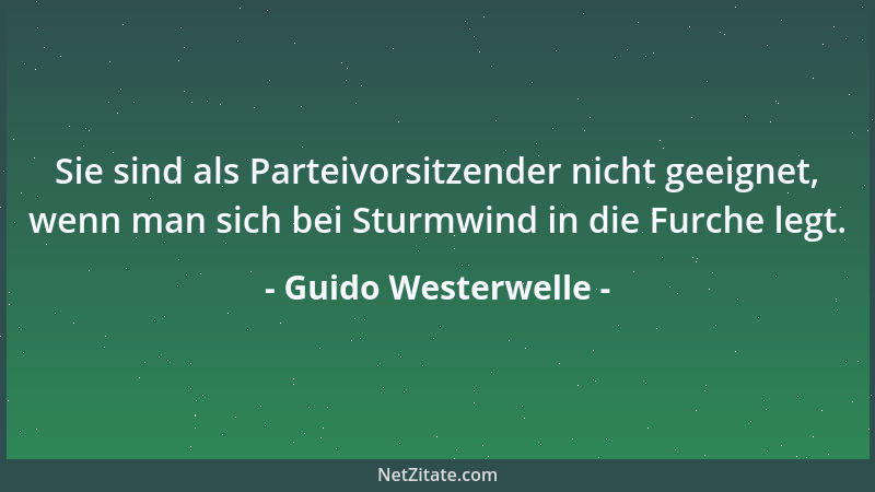 Guido Westerwelle - Sie sind als Parteivorsitzender nicht geeignet, wenn man sich bei Sturmwind in die Furche legt....