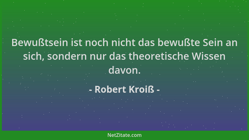 Robert Kroiß - Bewußtsein ist noch nicht das bewußte Sein an sich, sondern nur das theoretische Wissen davon....