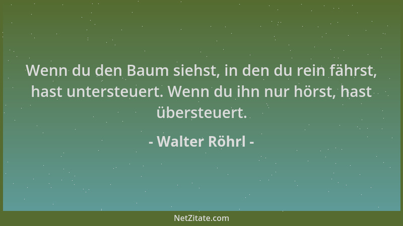 Walter Röhrl - Wenn du den Baum siehst, in den du rein fährst, hast untersteuert. Wenn du ihn nur hörst, hast übersteuert....