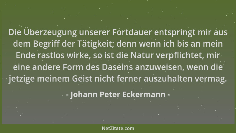 Johann Peter Eckermann - Die Überzeugung unserer Fortdauer entspringt mir aus dem Begriff der Tätigkeit; denn wenn ich bis...