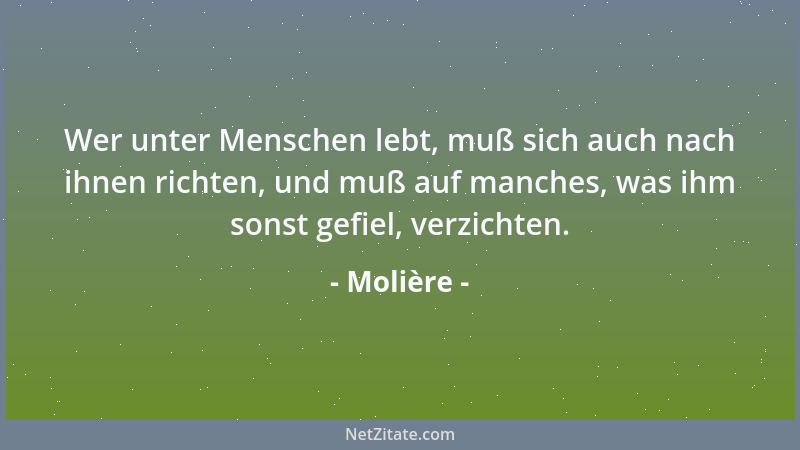 Molière - Wer unter Menschen lebt, muß sich auch nach ihnen richten, und muß auf manches, was ihm sonst gefiel, verzichten....