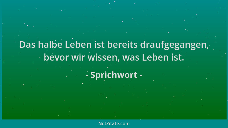 Sprichwort - Das halbe Leben ist bereits draufgegangen, bevor wir wissen, was Leben ist....