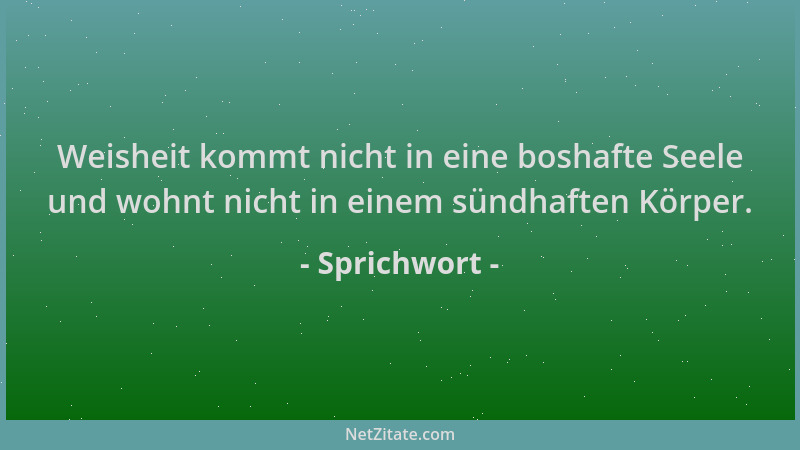 Sprichwort - Weisheit kommt nicht in eine boshafte Seele und wohnt nicht in einem sündhaften Körper....