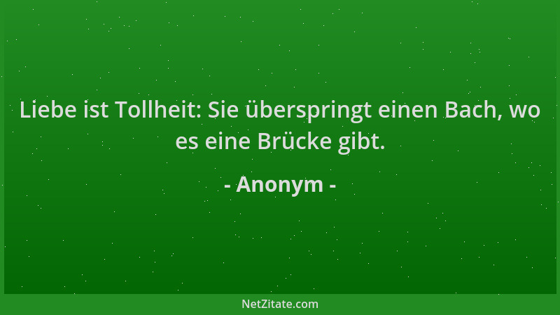 Anonym - Liebe ist Tollheit: Sie überspringt einen Bach, wo es eine Brücke gibt....