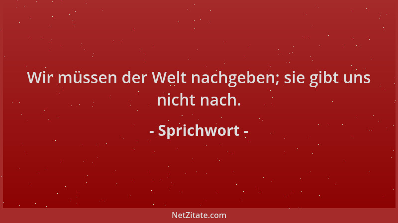 Sprichwort - Wir müssen der Welt nachgeben; sie gibt uns nicht nach....