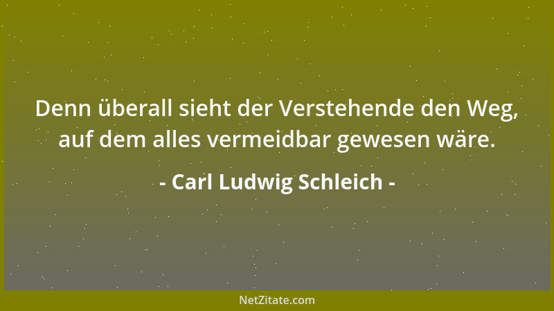 Carl Ludwig Schleich - Denn überall sieht der Verstehende den Weg, auf dem alles vermeidbar gewesen wäre....