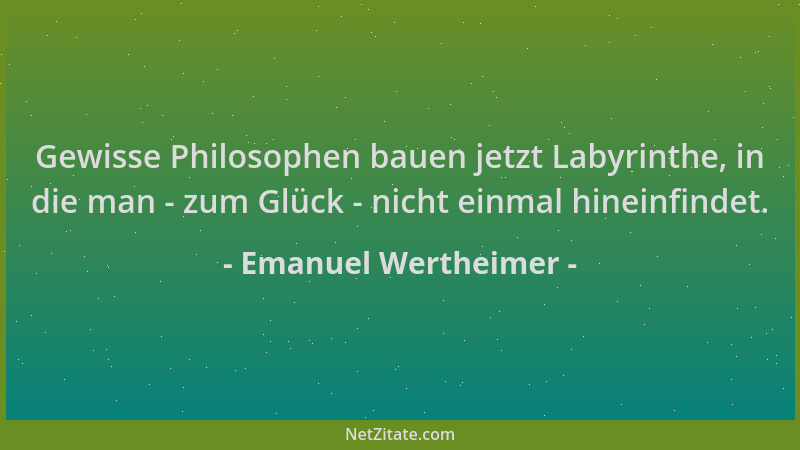 Emanuel Wertheimer - Gewisse Philosophen bauen jetzt Labyrinthe, in die man - zum Glück - nicht einmal hineinfindet....