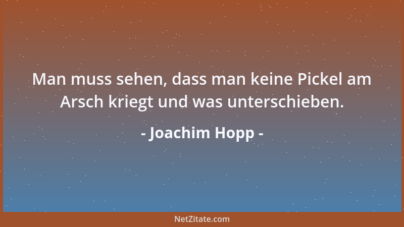 Joachim Hopp - Man muss sehen, dass man keine Pickel am Arsch kriegt und was unterschieben....