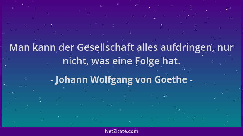 Johann Wolfgang von Goethe - Man kann der Gesellschaft alles aufdringen, nur nicht, was eine Folge hat....