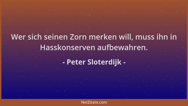 Peter Sloterdijk - Wer sich seinen Zorn merken will, muss ihn in Hasskonserven aufbewahren....