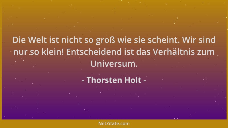 Thorsten Holt - Die Welt ist nicht so groß wie sie scheint. Wir sind nur so klein! Entscheidend ist das Verhältnis zum Univ...