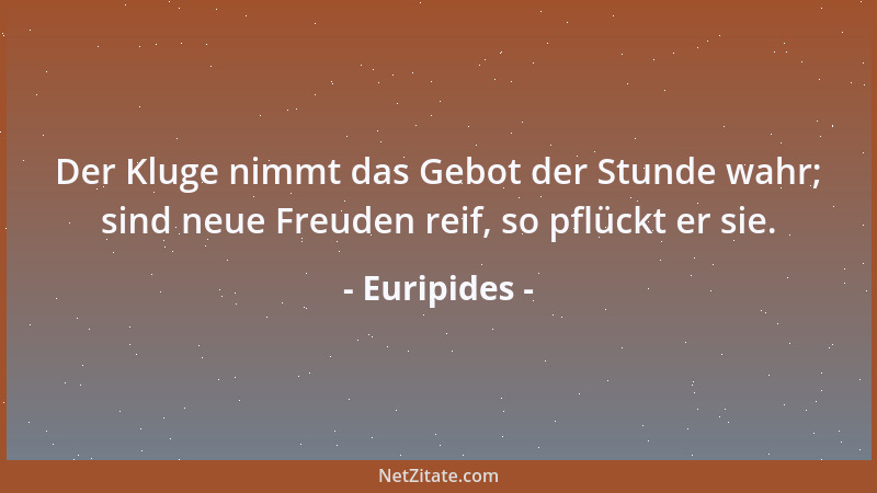 Euripides - Der Kluge nimmt das Gebot der Stunde wahr; sind neue Freuden reif, so pflückt er sie....