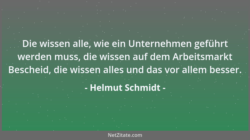 Helmut Schmidt - Die wissen alle, wie ein Unternehmen geführt werden muss, die wissen auf dem Arbeitsmarkt Bescheid, die wi...