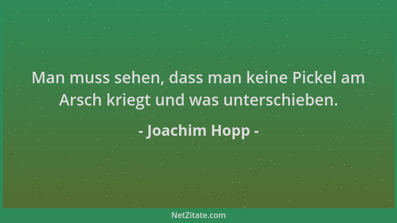 Joachim Hopp - Man muss sehen, dass man keine Pickel am Arsch kriegt und was unterschieben....