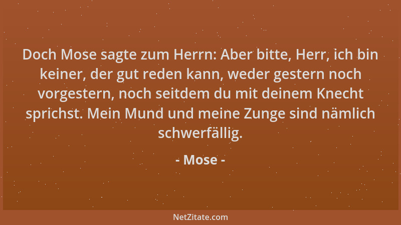 Mose - Doch Mose sagte zum Herrn: Aber bitte, Herr, ich bin keiner, der gut reden kann, weder gestern noch vorgestern, noch...