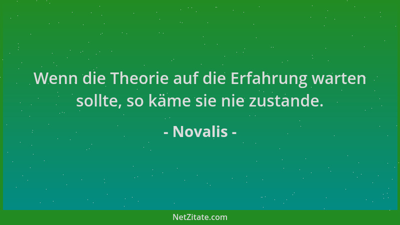 Novalis - Wenn die Theorie auf die Erfahrung warten sollte, so käme sie nie zustande....