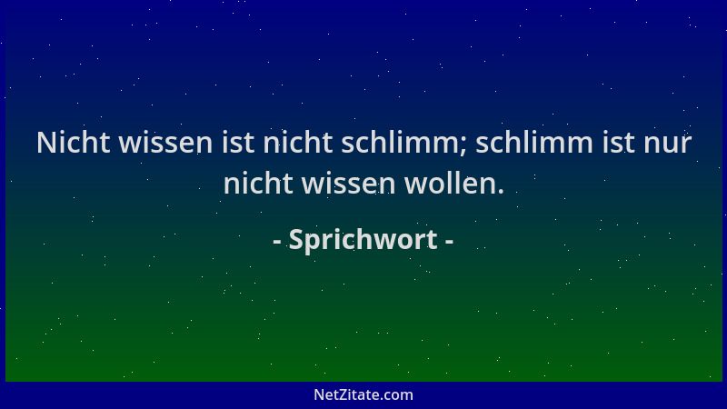 Sprichwort - Nicht wissen ist nicht schlimm; schlimm ist nur nicht wissen wollen....