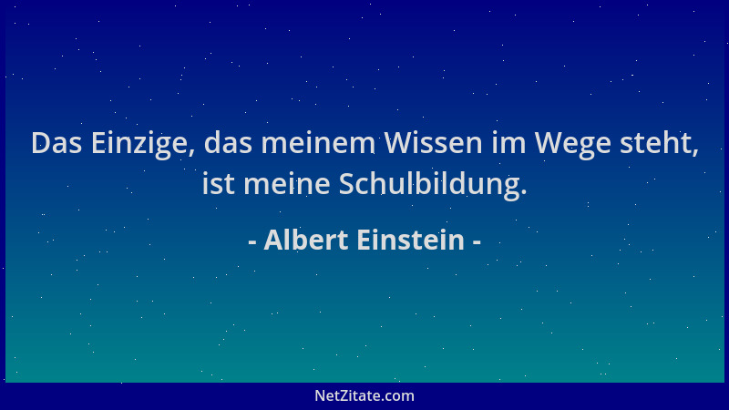 Albert Einstein - Das Einzige, das meinem Wissen im Wege steht, ist meine Schulbildung....