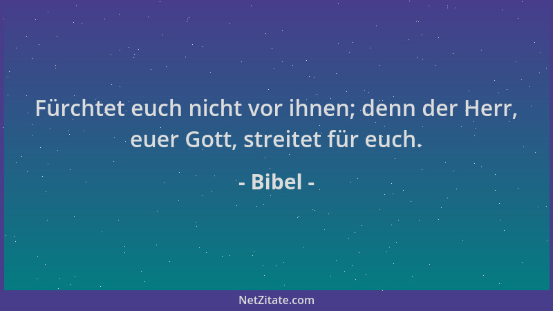 Bibel - Fürchtet euch nicht vor ihnen; denn der Herr, euer Gott, streitet für euch....