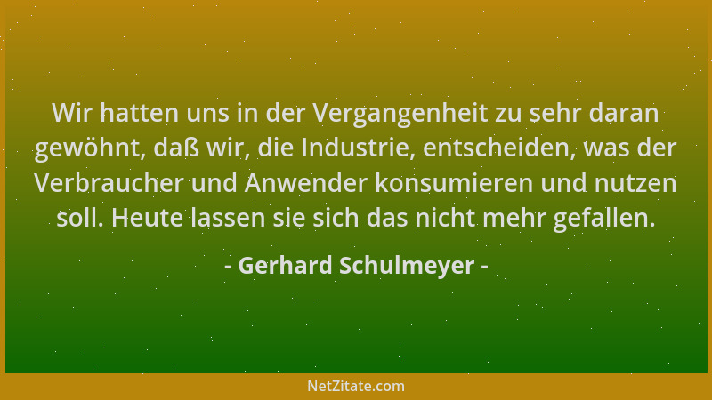 Gerhard Schulmeyer - Wir hatten uns in der Vergangenheit zu sehr daran gewöhnt, daß wir, die Industrie, entscheiden, was de...