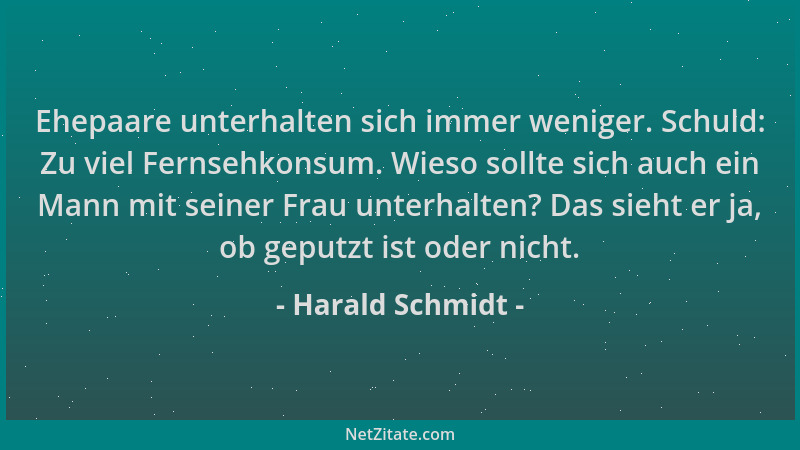Harald Schmidt - Ehepaare unterhalten sich immer weniger. Schuld: Zu viel Fernsehkonsum. Wieso sollte sich auch ein Mann mi...