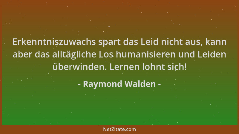 Raymond Walden - Erkenntniszuwachs spart das Leid nicht aus, kann aber das alltägliche Los humanisieren und Leiden überwind...