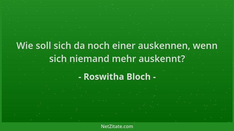 Roswitha Bloch - Wie soll sich da noch einer auskennen, wenn sich niemand mehr auskennt?...