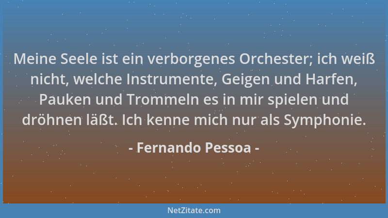 Fernando Pessoa - Meine Seele ist ein verborgenes Orchester; ich weiß nicht, welche Instrumente, Geigen und Harfen, Pauken...