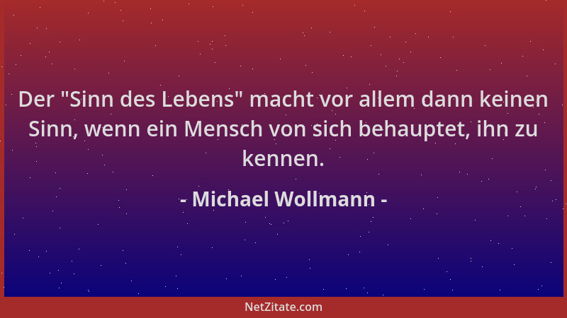 Michael Wollmann - Der  "Sinn des Lebens " macht vor allem dann keinen Sinn, wenn ein Mensch von sich behauptet, ihn zu kenne...
