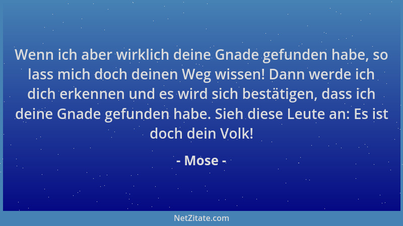 Mose - Wenn ich aber wirklich deine Gnade gefunden habe, so lass mich doch deinen Weg wissen! Dann werde ich dich erkennen...