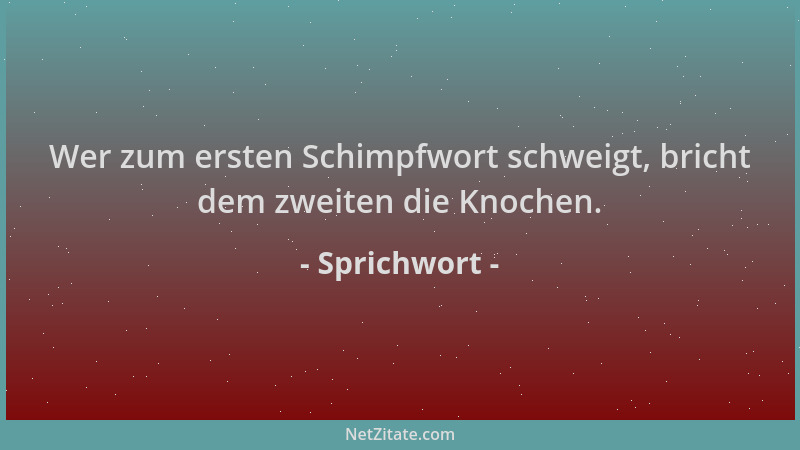 Sprichwort - Wer zum ersten Schimpfwort schweigt, bricht dem zweiten die Knochen....