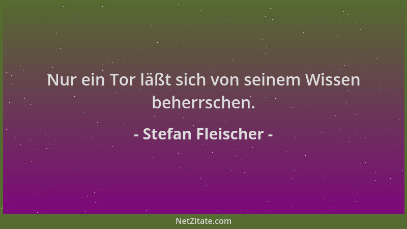 Stefan Fleischer - Nur ein Tor läßt sich von seinem Wissen beherrschen....