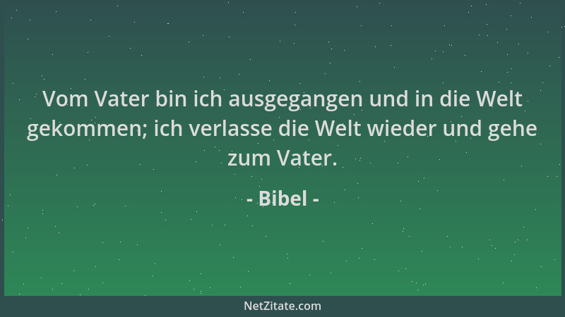 Bibel - Vom Vater bin ich ausgegangen und in die Welt gekommen; ich verlasse die Welt wieder und gehe zum Vater....